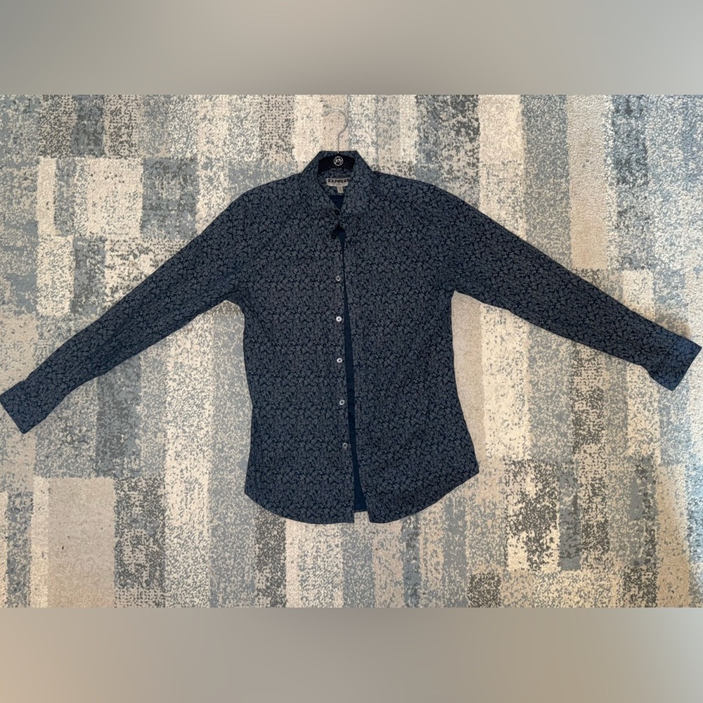 Express Men's Navy Floral Button Down Shirt